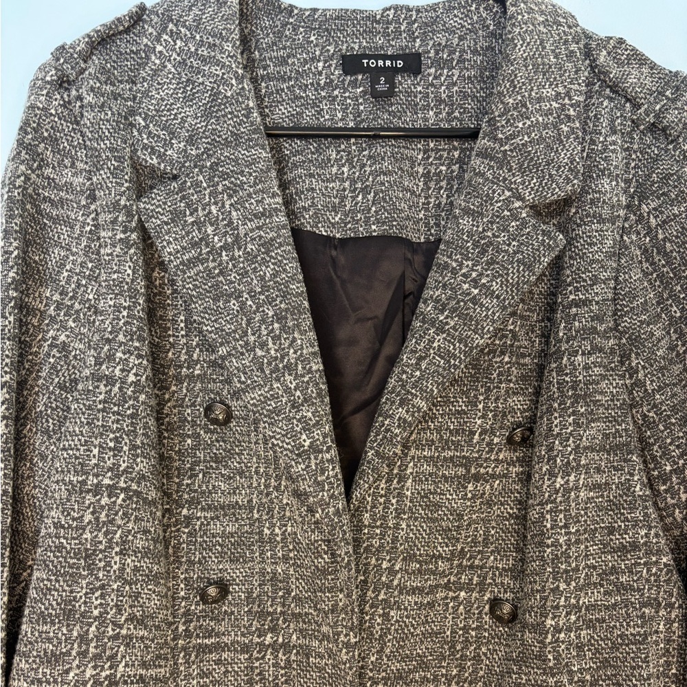 Torrid Studio Crop Military Jacket Size 2x Gray Plaid Double Textured Cropped - Picture 6 of 8